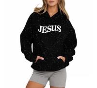 Women's Christian Jesus Hoodies Fall with Hood Ladies Pullover Sweatshirts Trust In The Lord 2025 Graphic Casual Letter Pullover Hoodies Workou Thin Religious Jesus Saves Funny Cute Black