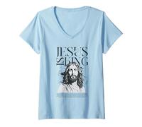 Womens Christian Jesus Is King Bible Verse Design V-Neck T-Shirt