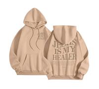 Women's Christian Jesus Is My Healer Hoodies 2025 Casual Graphic Hooded Clothes I Love Jesus Workou with Hood Summer Beach Sweaters Loose Fit Plain Faith God Anime Y2K Thin Khaki