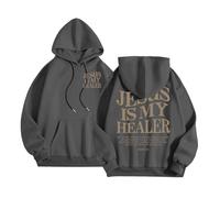Womens Christian Jesus Is My Healer Trendy Hoodies Cute Graphic Summer Pullover Clothes Religious 2025 Beach with Hood Casual Outfits Preppy Faith Pray The Lord Hooded Y2K Grey