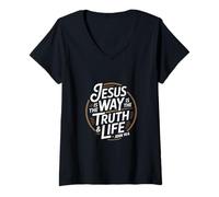 Womens Christian Jesus is The Way is The Truth and Life John 14 6 V-Neck T-Shirt