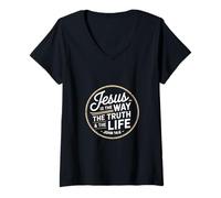 Womens Christian Jesus is The Way The Truth and The Life John 14 6 V-Neck T-Shirt
