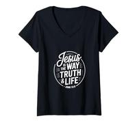 Womens Christian Jesus is The Way Truth and Life John 14 6 V-Neck T-Shirt