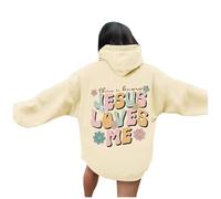 Womens Christian Jesus Loves Me Anime Hoodies 2025 Hooded Casual Pullover Tops Faith Aesthetic Y2K Letter Graphic Outfits with Designs God Religious with Hood Fashion Vintage Workou Beige