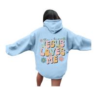 Womens Christian Jesus Loves Me Anime Hoodies 2025 Hooded Casual Pullover Tops Faith Aesthetic Y2K Letter Graphic Outfits with Designs God Religious with Hood Fashion Vintage Workou Light Blue