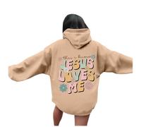 Womens Christian Jesus Loves Me Anime Hoodies 2025 Hooded Casual Pullover Tops Faith Aesthetic Y2K Letter Graphic Outfits with Designs God Religious with Hood Fashion Vintage Workou Khaki
