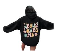 Womens Christian Jesus Loves Me Anime Hoodies 2025 Hooded Casual Pullover Tops Faith Aesthetic Y2K Letter Graphic Outfits with Designs God Religious with Hood Fashion Vintage Workou Black