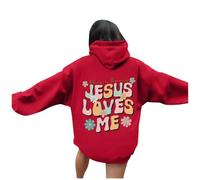 Womens Christian Jesus Loves Me Anime Hoodies 2025 Hooded Casual Pullover Tops Faith Aesthetic Y2K Letter Graphic Outfits with Designs God Religious with Hood Fashion Vintage Workou Red