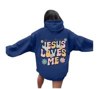 Womens Christian Jesus Loves Me Anime Hoodies 2025 Hooded Casual Pullover Tops Faith Aesthetic Y2K Letter Graphic Outfits with Designs God Religious with Hood Fashion Vintage Workou Navy