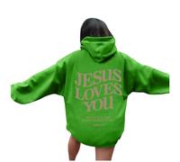 Womens Christian Jesus Loves You Essential Hoodies Comfort Hooded Letter Pullover Clothes Religious Ladies 2025 Graphic Sweatshirts Lightweight Jesus Saves Faith with Hood Fashion Green