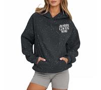 Women's Christian Jesus Loves You Hoodies Loose Fit Casual Letter Hooded Tops Religious Vintage Fall with Hood Graphic Sweatshirts Soft God Faith Pullover Fashion Y2K Ladies Grey