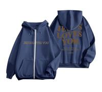 Women's Christian Jesus Loves You Oversized Hoodies Cute Drawstring Fleece Lined Pullover Clothes Pray The Lord Vintage Comfort Zipper Graphic Outfits Plain God I Love Jesus Hooded Navy