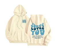 Womens Christian Jesus Loves You Oversized Hoodies Fall Trendy Letter Hooded Tops Religious Lightweight Workou Graphic Loose Fit Casual Clothes Backwoods God Jesus Saves with Hood Beige
