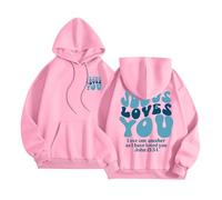 Womens Christian Jesus Loves You Oversized Hoodies Fall Trendy Letter Hooded Tops Religious Lightweight Workou Graphic Loose Fit Casual Clothes Backwoods God Jesus Saves with Hood Pink