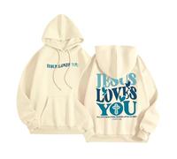 Women's Christian Jesus Loves You Plain Hoodies Workou Casual Hooded Pullover Sweatshirts Faith Cool Loose Fit Letter Graphic Trendy Pullover Hoodies Backwoods Pray The Lord God Y2K Beige