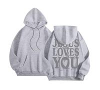 Womens Christian Jesus Loves You Thin Hoodies Trendy Casual Comfort with Designs with Hood God Pullover Hoodies for Teens Long Sleeve Graphic Crewneck Funny Tops Faith Religious Y2K Grey