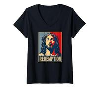 Women's Christian Jesus Redemption Cross Salvation V-Neck T-Shirt