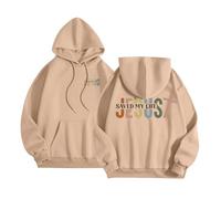 Women's Christian Jesus Saved My Life Cute Hoodies Aesthetic 2025 Trendy Casual Pullover Sweaters Pray The Lord Cartoon Workou with Hood Graphic Loose Fit Outfits Gothic Religious Khaki