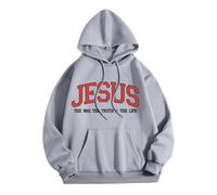 Women's Christian Jesus The Way The Truth and The Life Hoodies Casual Beach Loose Fit Graphic with Hood Faith Sweatshirts for Teens Summer Trendy Pullover Hoodies God Religious Tops Light Gray