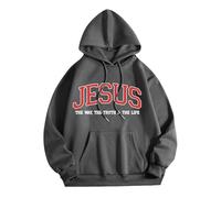 Women's Christian Jesus The Way The Truth and The Life Hoodies Loose Fit with Hood Vintage Hooded Pullover Hoodies God Fashion Summer Graphic Casual Beach Sweatshirts Y2K University Grey
