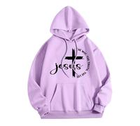 Women's Christian Jesus The Way The Truth and The Life Western Hoodies Letter with Hood Loose Fit Cartoon Pullover Pray The Lord Clothes for Teens Casual Graphic Soft Sweatshirts God Purple