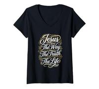 Women's Christian Jesus The Way The Truth The Life Bible Study V-Neck T-Shirt