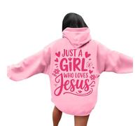 Women's Christian Just A Girl Who Loves Jesus College Hoodies Crew Neck Casual 2025 Funny Hooded God Sweatshirts for Teens with Hood Long Sleeve Graphic Trendy Cartoon Outfits Faith Pink