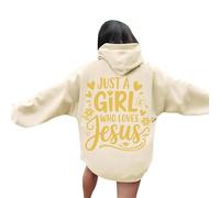 Women's Christian Just A Girl Who Loves Jesus College Hoodies Crew Neck Casual 2025 Funny Hooded God Sweatshirts for Teens with Hood Long Sleeve Graphic Trendy Cartoon Outfits Faith Beige