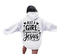 Womens Christian Just A Girl Who Loves Jesus Cute Hoodies Trendy with Hood Graphic Hooded Sweatshirts Religious Funny Comfort Long Sleeve Casual Crew Neck Tops Backwoods Jesus Saves White