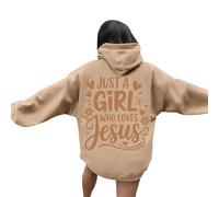 Women's Christian Just A Girl Who Loves Jesus Hoodies Loose Fit with Hood Crew Neck Hooded Outfits Faith College Fall Long Sleeve Graphic Trendy Casual Tops Soft Religious God Cute Khaki