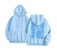 Womens Christian Let Me Tell You About My Jesus Graphic Hoodies Trendy with Hood Fashion Gothic Pullover God Clothes for Teens Long Sleeve Casual Crewneck University Pullover Hoodies Blue