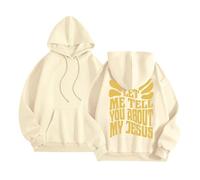 Womens Christian Let Me Tell You About My Jesus Graphic Hoodies Trendy with Hood Fashion Gothic Pullover God Clothes for Teens Long Sleeve Casual Crewneck University Pullover Hoodies Beige