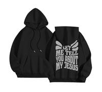 Women's Christian Let Me Tell You About My Jesus Hoodies Trendy Graphic Thin with Hood Pullover Hoodies Religious Fall Long Sleeve Crewneck Casual Tops Workou Cartoon Jesus Saves God Black