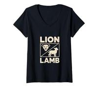 Womens Christian Lion Lamb Jesus Lion of Judah Symbol V-Neck T-Shirt