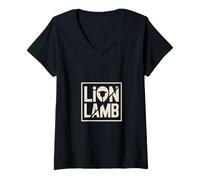 Womens Christian Lion Lamb Messiah King and Savior Faith V-Neck T-Shirt