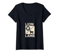 Womens Christian Lion Lamb Symbol Faith Jesus Savior King V-Neck T-Shirt