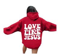 Womens Christian Love Like Jesus Hoodies Loose Fit Letter Lightweight Pullover Sweaters Jesus Saves Fall Casual Graphic Oversized Hooded Sweatshirts Trendy Backwoods Pray The Lord Red