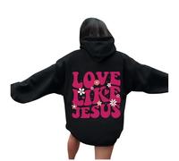 Womens Christian Love Like Jesus Hoodies Loose Fit Letter Lightweight Pullover Sweaters Jesus Saves Fall Casual Graphic Oversized Hooded Sweatshirts Trendy Backwoods Pray The Lord Black
