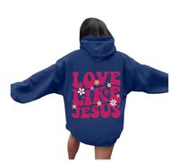 Womens Christian Love Like Jesus Hoodies Loose Fit Letter Lightweight Pullover Sweaters Jesus Saves Fall Casual Graphic Oversized Hooded Sweatshirts Trendy Backwoods Pray The Lord Navy