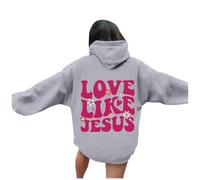 Womens Christian Love Like Jesus Hoodies Loose Fit Letter Lightweight Pullover Sweaters Jesus Saves Fall Casual Graphic Oversized Hooded Sweatshirts Trendy Backwoods Pray The Lord Grey