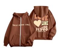 Women's Christian Love Like Jesus Light Hoodies Zip Up Fleece Lined Workou Vintage Pullover Faith Tops for Teens Drawstring Graphic Zipper Outfits Pray The Lord Religious Cute Coffee