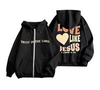 Women's Christian Love Like Jesus Light Hoodies Zip Up Fleece Lined Workou Vintage Pullover Faith Tops for Teens Drawstring Graphic Zipper Outfits Pray The Lord Religious Cute Black