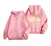 Women's Christian Love Like Jesus Light Hoodies Zip Up Fleece Lined Workou Vintage Pullover Faith Tops for Teens Drawstring Graphic Zipper Outfits Pray The Lord Religious Cute Pink