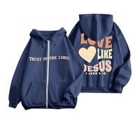 Women's Christian Love Like Jesus Light Hoodies Zip Up Fleece Lined Workou Vintage Pullover Faith Tops for Teens Drawstring Graphic Zipper Outfits Pray The Lord Religious Cute Navy