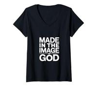 Womens Christian Made in The Image of God Scripture Faith V-Neck T-Shirt