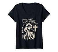 Womens Christian Manga Jesus Guided by God’s Grace Good Shepherd V-Neck T-Shirt