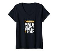 Women's Christian Math One Cross Three Nails Four Given V-Neck T-Shirt