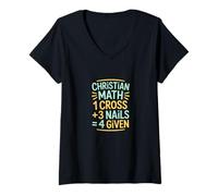 Women's Christian Math One Cross Three Nails Four Given V-Neck T-Shirt