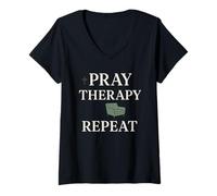 Womens Christian Mental Health Jesus Therapy Bible Boundaries V-Neck T-Shirt