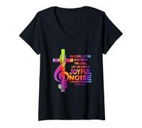 Womens Christian Music Cross Treble Clef Joyful Noise Psalms 95 1 V-Neck T-Shirt